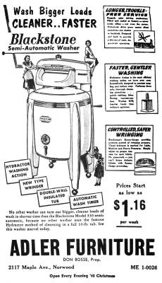 Adler Furniture 1955 newspaper advertisement