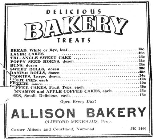1950 Allison Bakery advertisement