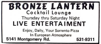 Bronze Lantern Cocktail Lounge ad ca. 1971
