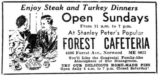 1950 Forest Cafeteria advertisement