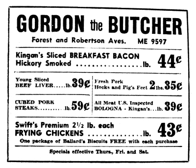 Gordon the Butcher ad from December 1954