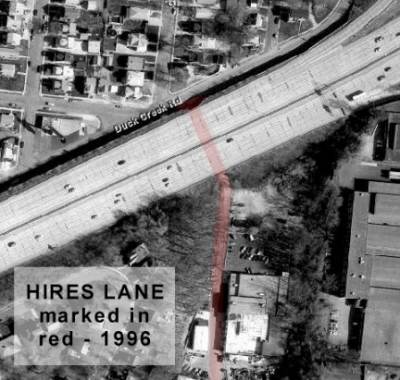 aerial photo of Hires Lane area, ca. 1996