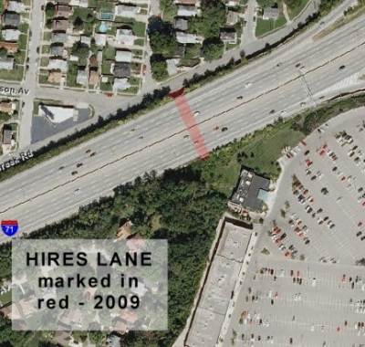 aerial photo of Hires Lane area, ca. 2009
