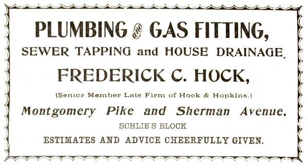 Frederick C. Hock Plumber 1899 advertisement