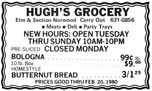 Hugh's Grocery 1980 advertisement