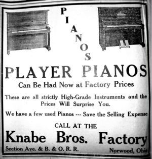 1917 Knabe Brothers Factory advertisement for player pianos