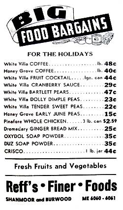 December 1946 advertisement for Reff's Finer Foods