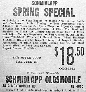 1953 Schmidlapp advertisement for automobile services