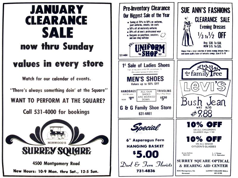 Surrey Square Advertisement, January, 1976
