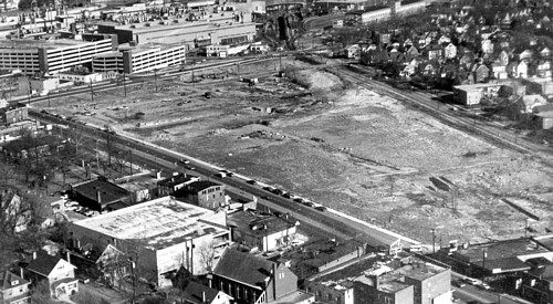 Pre-Surrey Square construction site, after demolition 
     of existing buildings and clearing of site.