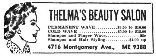1950 Thelma's Beauty Salon advertisement