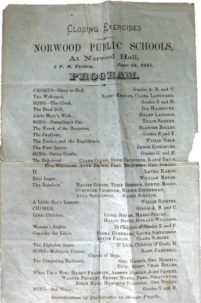 Closing Exercises Program for 1887